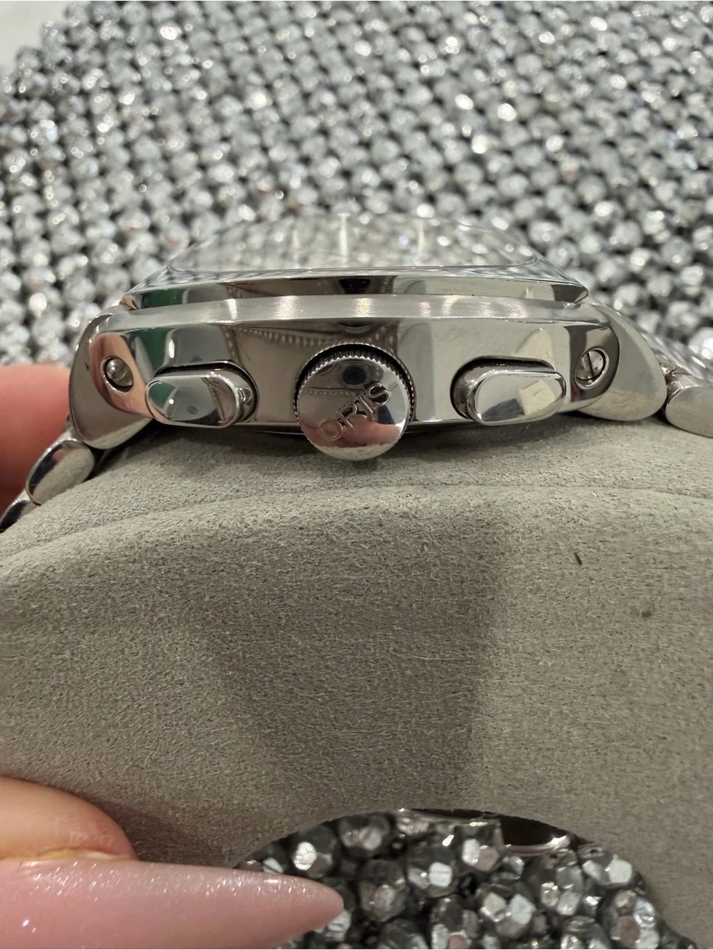 Oris Silver and Blue Automatic Chronograph Wristwatch